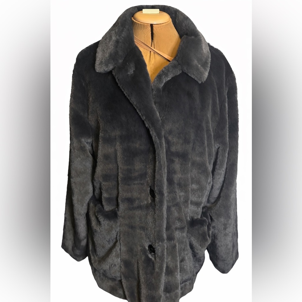Classic Womens Faux Fur Coat - Charcoal Gray